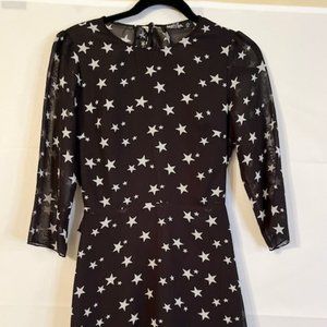 Nasty Gal Star Backless Mini Skater Dress Star Print Black White Ruffle Size 4